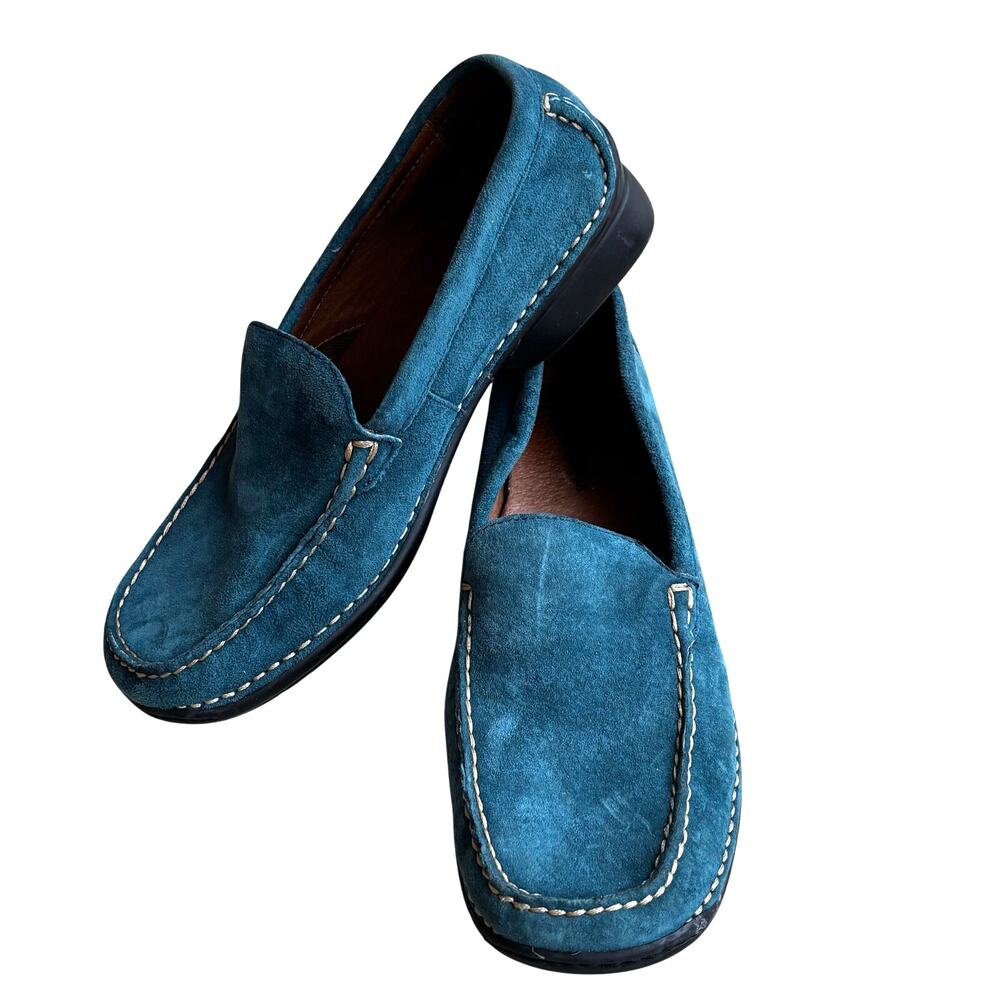 Vintage Hush Puppies ladies US 9M Teal Green Suede Loafers Flats Comfort Shoes - Picture 9 of 11